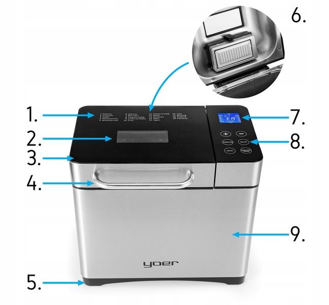 Wypiekacz do chleba Automat MENU PL Yoer INOX +Przepisy +19 programów zdjęcie 10