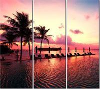 90CM 80 OBRAZ 3 ELEM ZACHÓD SŁOŃCA RÓŻU PLAŻY MALEDIWACH ŚCIENNY