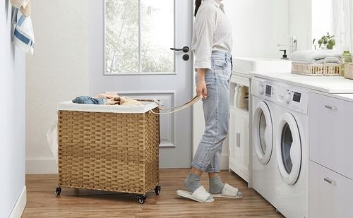 Kosz NA PRANIE pojemnik RATTAN naturalny NA KÓŁKACH 3 PRZEGRÓDKI 140L na Arena.pl