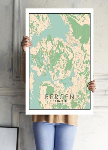 Bergen mapa kolorowa - plakat 60x80 cm na Arena.pl