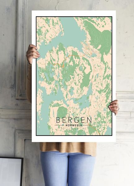 Bergen mapa kolorowa - plakat 60x80 cm zdjęcie 2