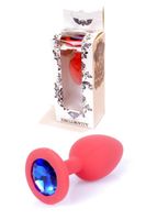 biżuteria analna silikonowa czerwona z niebieskim diamentem heavyfun 7 cm