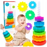 ZAKRĘCONA WIEŻA PIRAMIDA TĘCZOWA EDUKACYJNA SPIRALA KOLOROWA MONTESSORI XXL