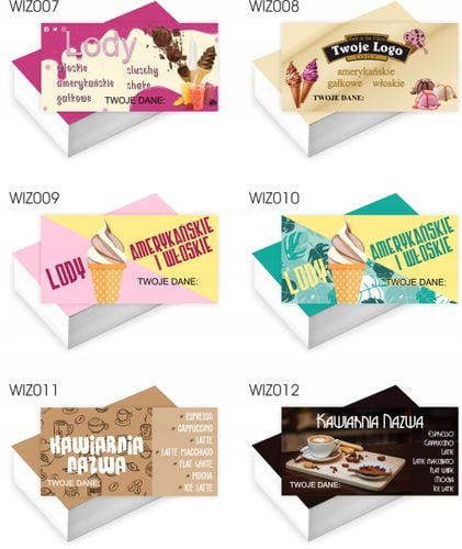 Wizytówki firmowe GOTOWY PROJEKT GRATIS 200 sztuk KAWIARNIA na Arena.pl