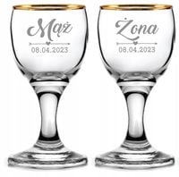 OSZUKANE KIELISZKI złote do wódki Z GRAWEREM na stopce 15ml MĄŻ ŻONA