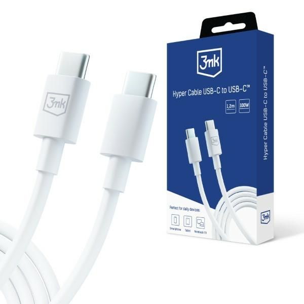3MK Hyper Cable USB-C - USB-C 100W 1.2m Biały/White Kabel zdjęcie 1
