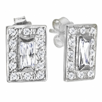 SREBRNE KOLCZYKI PROSTOKĄTY Z CYRKONIAMI SREBRO PRÓBY 925