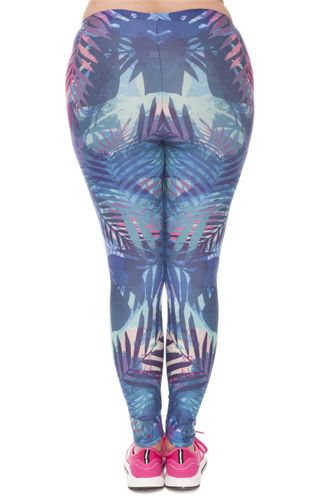 LEGGINSY PLUS SIZE TROPICAL LEAVES BLUE na Arena.pl