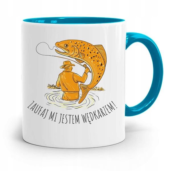 Kubek Błękitny Wędkarza Rybak Zaufaj Mi Jestem Z Nadrukiem Ze Zdjęciem zdjęcie 1