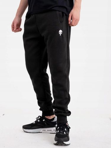 Spodnie Dresowe Męskie BAWEŁNIANE Wygodne MARVEL LOGO PUNISHER Czarne na Arena.pl