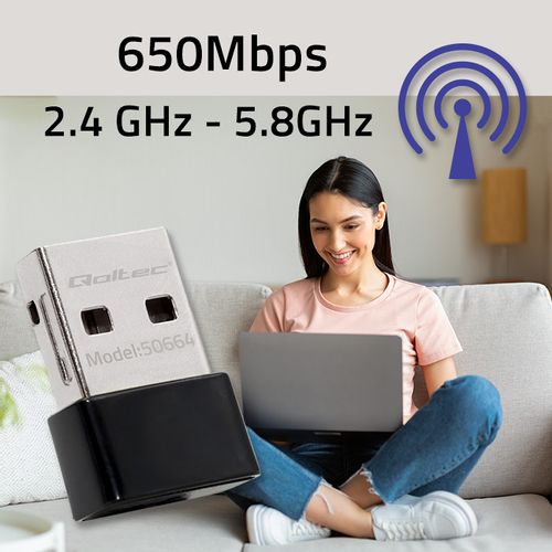 Qoltec Bezprzewodowy Mini Adapter USB Wi-Fi | Standard AC | 650Mbps na Arena.pl