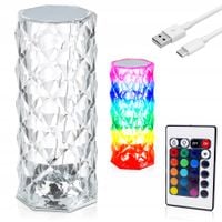 KRYSZTAŁOWA LAMPKA NOCNA LED DIAMENTOWA RÓŻA DOTYKOWA DIAMOND RGB PILOT