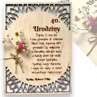 Prezent na urodziny DREWNIANA KARTKA GRAWER personalizowana kwiaty