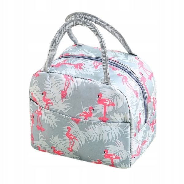 Torebka Termiczna LUNCH BOX Izolowana Na Jedzenie Błękitna Różowe Flamingi zdjęcie 1