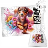 PUZZLE TRADYCYJNE - PIES PSY PIESEK RASA JAMNIK DACHSHUND HOT DOG - 70 el