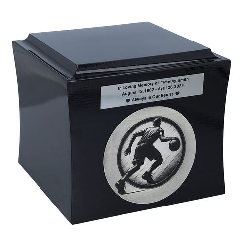 Urna na prochy z motywem koszykówki Czarny / Wzór1 / Tabliczka na Arena.pl