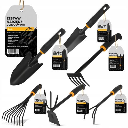 6x Narzędzia Ogrodowe 2x Łopatka Ogrodowa 2x Grabki Motyczka Pazurki Zestaw na Arena.pl