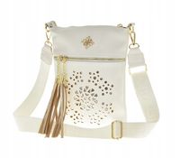 Laura Biaggi - torebka listonoszka ażurowe zdobienie chwosty biała L324032