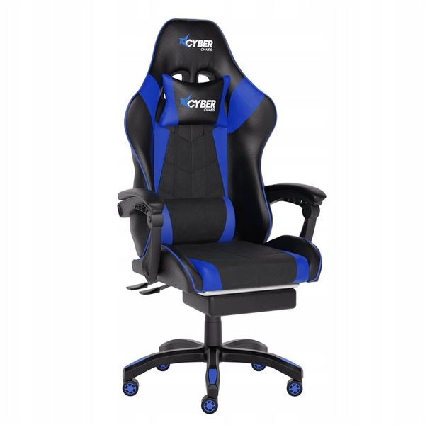 FOTEL GAMINGOWY CYBER CHAIRS X-POWER BLUE - BIUROWY Z MASAŻEM I PODNÓŻKIEM zdjęcie 9