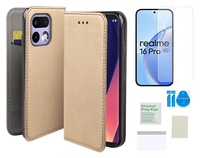 Etui z klapką do REALME 16 PRO 5G case złoty + folia ochronna na ekran TPU