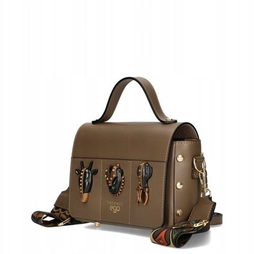 EGO Torebka Damska Kuferek Azteckie Wzory Skóra Naturalna Brąz Czekoladowa na Arena.pl