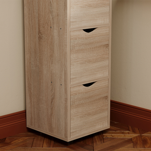 SZAFKA SŁUPEK Z SZUFLADAMI RUSTYKALNY DĄB KOMODA STOJĄCA WĄSKA POJEMNA 80cm na Arena.pl