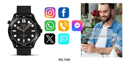 Smartwatch Veltori VT150-1 Czarny Pasek Silikonowy + Czarna Bransoleta na Arena.pl