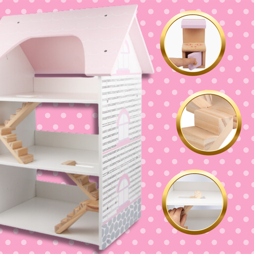 duży drewniany domek dla lalek  3 piętra +meble na Arena.pl
