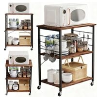 SZAFKA MOBILNA NA KÓŁKACH BRĄZOWA STOLIK ŚNIADANIOWY WÓZEK KUCHENNY 60 CM