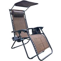 Fotel leżak ogrody składany z daszkiem i zagłówkiem brązowy