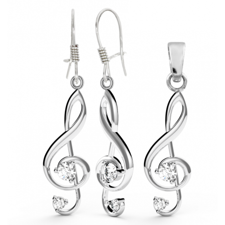 SREBRNY KOMPLET KLUCZE WIOLINOWE Z CYRKONIAMI PRÓBA SREBRA 925 NUTKI zdjęcie 1