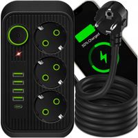 PRZEDŁUŻACZ LISTWA ZASILAJĄCA 1.8M 3 GNIAZDA 230V + 5X USB USB-C ŁADOWARKA
