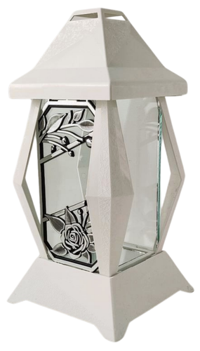 Znicz kapliczka VERSO mały kwiaty biały/srebro 30cm na Arena.pl