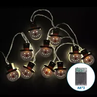 Lampki choinkowe 10 LED na 3 baterie AA z drewnianą zawieszką bałwanek dla przytulnego klimatu