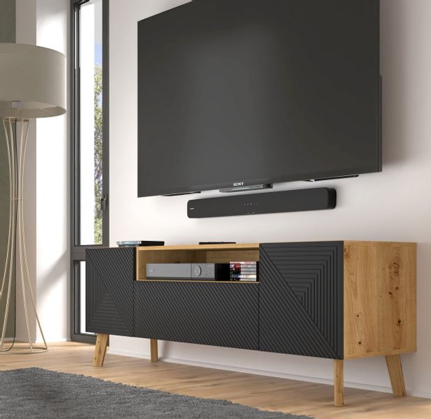 Szafka RTV LUXI 160 cm dąb artisan / czarny mat zdjęcie 5