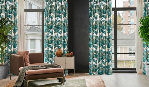 Zasłona gotowa na taśmie DAVOS 140x270 biało zielona w liście monstery na Arena.pl