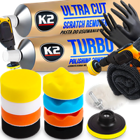 K2 ULTRA CUT PASTA POLERSKA TURBO ZESTAW GĄBEK DO POLEROWANIA USUWANIA RYS