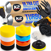 K2 ULTRA CUT PASTA POLERSKA TURBO ZESTAW GĄBEK DO POLEROWANIA USUWANIA RYS