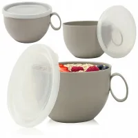 KUBEK NA JOGURT MUSLI OWSIANKĘ 500 ML POJEMNIK PLASTIKOWY Z POKRYWKĄ BEŻOWY