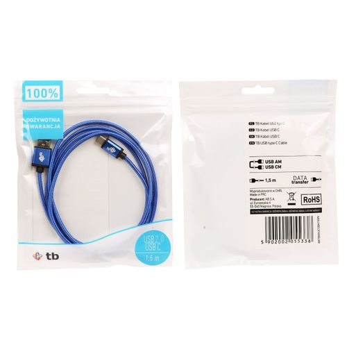 TB Kabel USB-USB C 1.5m niebieski sznurek na Arena.pl