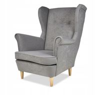 Fotel uszak ARI skandynawski  - szary welur jasno siwy