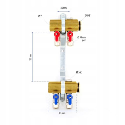 Rozdzielacz C.O. 2 obwodów zaworki PEX odpowietrzniki DO GRZEJNIKÓW na Arena.pl