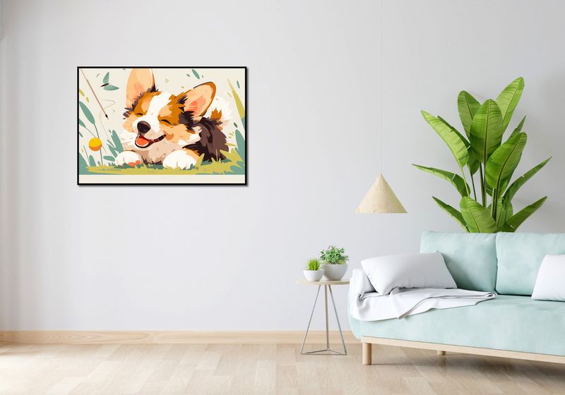 Plakat 100x70cm Beztroski Corgi zdjęcie 4