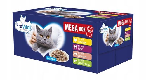 KARMA MOKRA DLA KOTA PREVITAL SASZETKI MEGA BOX 40X100G MIX SMAKÓW W SOSIE na Arena.pl