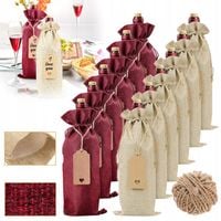 12X WORKI JUTOWE TOREBKI NA WINO POKROWCE NA BUTELKI WINA ZE SZNURKAMI TAGI