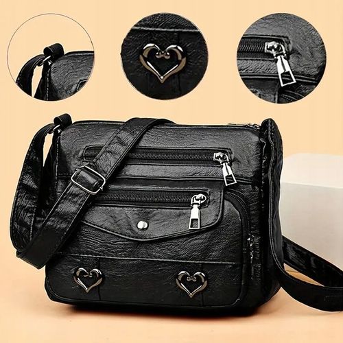 Torebka Damska MAŁA CZARNA na Ramię W serca Pojemna Kuferek Dużo Kieszonek na Arena.pl