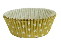 Papilotki do muffinek (foremki), 50x25 mm, Złote w białe gwiazdki, 60 szt.