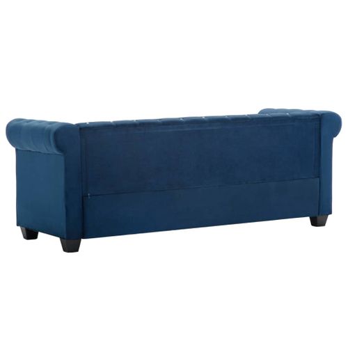 Sofa Chesterfield, 3-os., aksamit, 199x75x72 cm, niebieska na Arena.pl