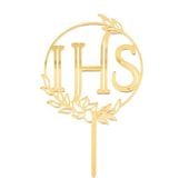 Topper na tort lustrzany Komunia Święta IHS złoty