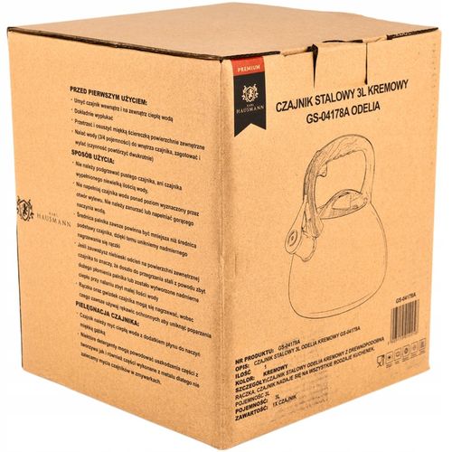 CZAJNIK STALOWY GAZ 3l SZARO KREMOWY z GWIZDKIEM DREWNIANA RĄCZKA na Arena.pl